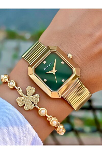 Ferrucci ÇELİK KORDON KARE KASA 3 ATM SU GEÇİRMEZ KADIN KOL SAATİ+BİLEKLİK HEDİYELİ