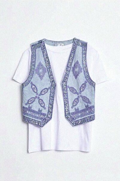 Ravencia Embroidery Detailed Women's Denim Vest