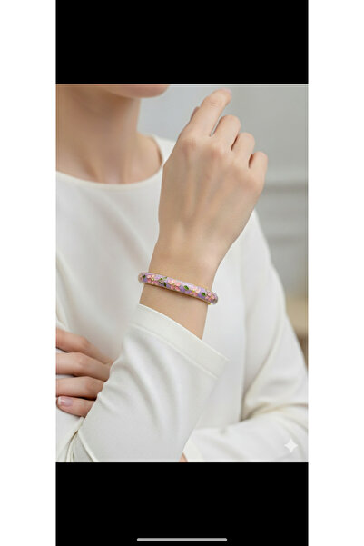 Yegane Standart boy Mor mineli Çelik kelepçe bileklik Renkli Çiçek Desenli 31...