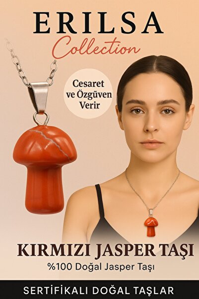Tesbih Atölyesi Sertifikalı Mantar Model Kırmızı Jasper Taşı Kolye - Cesaret ...