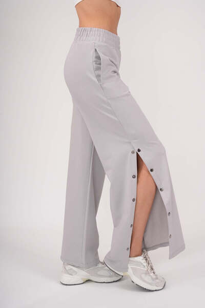 PONÇİK Kadın Iki Iplik Penye Geniş Paça Yanları Çıtçıtlı Cepli Pantolon 23529...