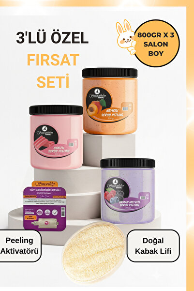 Smoothly Ekonomik Set 800gr X 3 Adet Batık ve Çilek bacak için Peeling ve Uygulama için Doğal Kabak Lifi.