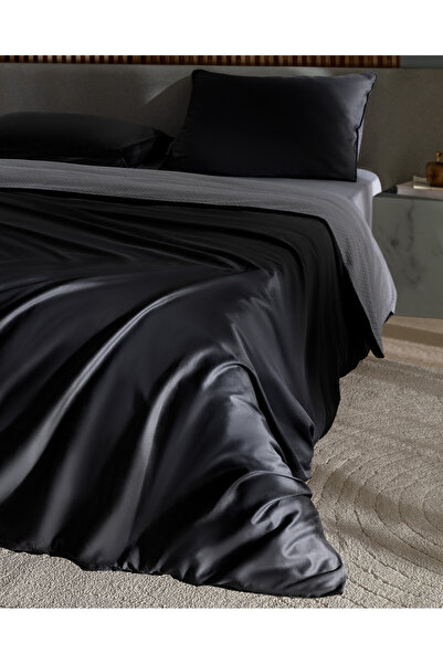 Madame Coco Vachel Single 100 % Baumwolle bedrucktes Satin-Bettbezug-Set – Anthrazit