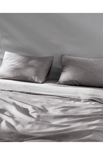 Madame Coco Benati Bettwäsche-Set für Einzelbett, 100 % garngefärbte Baumwolle, Anthrazit