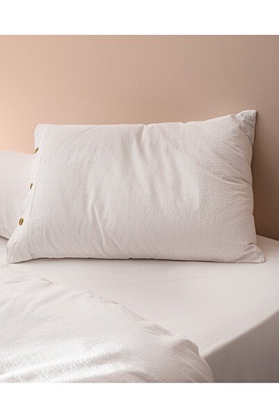 Madame Coco Linda Doppeltes waschbares Seersucker-Bettbezug-Set - Weiß