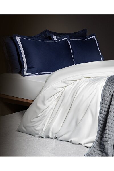 Madame Coco Jeanne Satin-Bettbezug-Set mit Bordüre, Kingsize, Marineblau/Weiß