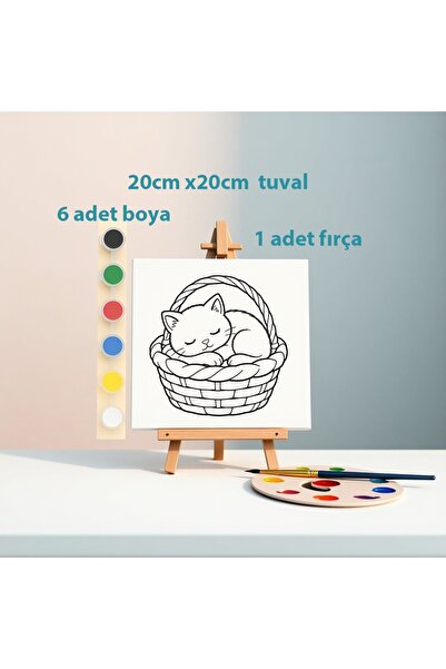 Hobiuniverse Çocuk Boyama Tuval Seti Sepette Kedi Desenli Boyanabilir Tuval S...