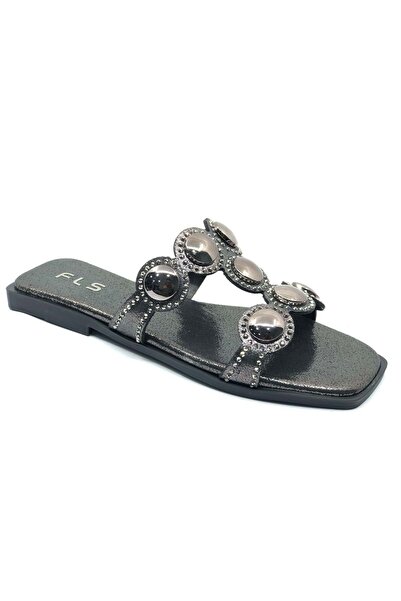 KOCAMANLAR Feles thin sole stone detailed women's slipper platinum