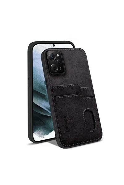 Zebana Xiaomi Poco X5 Pro 5G Uyumlu Kılıf Kartlıklı Lüx Deri Kılıf Siyah