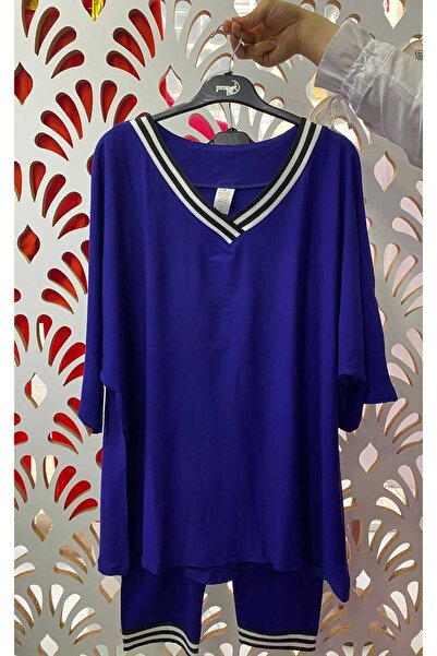 Sevda Kılınç Plus Size Capri Double Combed Cotton Suit