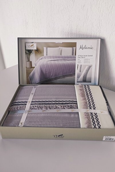 Sevim Tivoli Tek Kişilik Waffle Pike Takımı-3 Parça Dantelli Petek Pike-Melanie-Lila