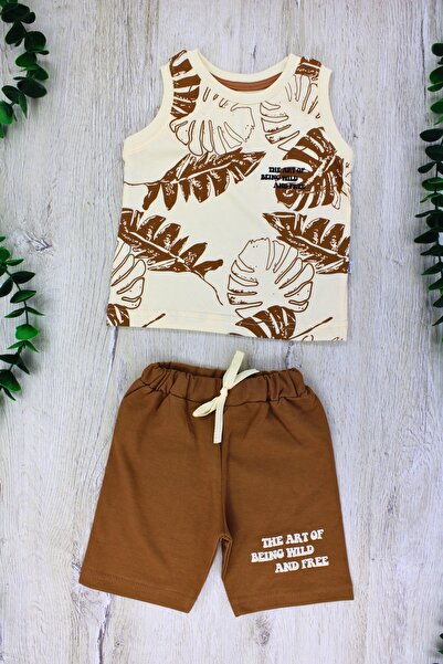 EYMİRGİYİM Leaf Patterned Shorts Baby Boy Children's Suit 2 Years Old, 3 Years Old, 4 Years Old, 5 Years Old