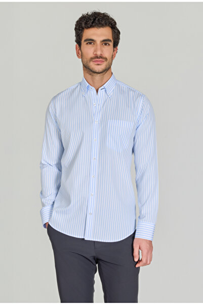 Bisse Erkek Regular Fit Pamuk Tek Cep Açık Mavi Gömlek