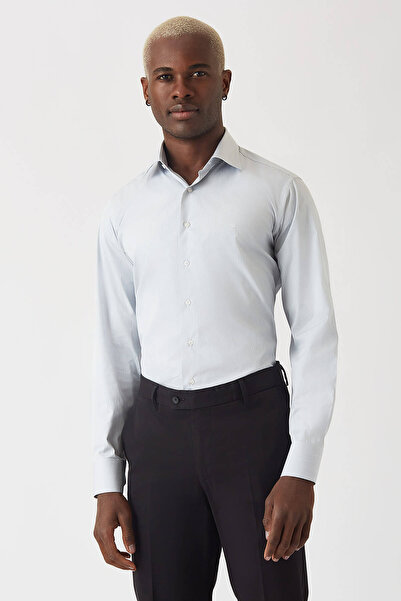 Bisse قميص رجالي كلاسيكي من القطن باللون الرمادي ذو قصة عادية وطراز عملي