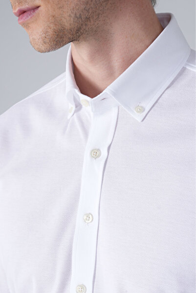 Bisse Erkek Uzun Kol Paşa Yaka Pamuk Örme Cepsiz Beyaz Gömlek