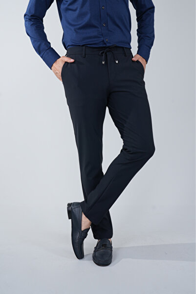 Bisse Navy Blue Jogger Men's Elastic Sports Pants with Pockets