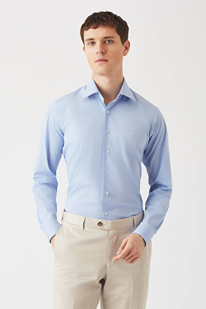 Bisse Erkek Mavi Regular Fit Likralı Klasik Gömlek