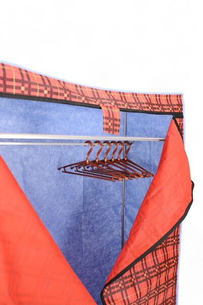 İronika Kalın Metal Borulu İskeletli Bez Gardrop Portatif Demonte Elbise Dolabı Bez Dolap Mavi