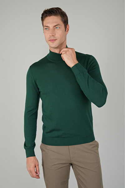 Bisse Men's Wool Basic Half Turtleneck Knitwear Green