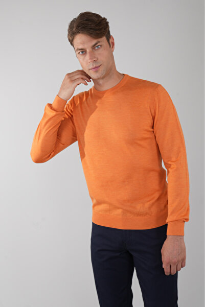 Bisse Men's Orange Crew Neck Wool Knitwear