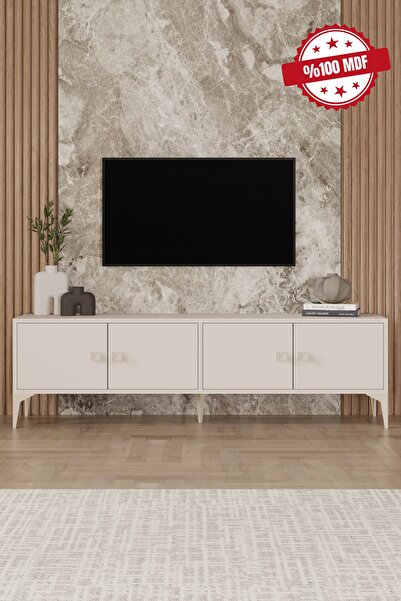 Happylife Furniture Design %100 Mdf Tv Ünitesi Tv Sehbası Krem Rengi Dolaplı Tv Ünütesi 180 Cm