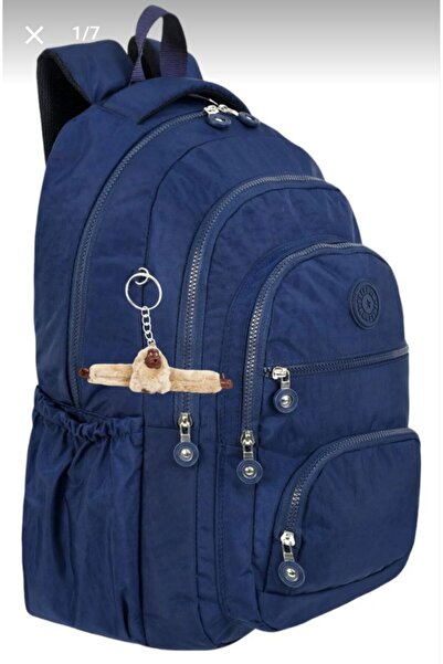 çantamgelsin Luxury Crinkle Fabric Σακίδιο πλάτης Γυμνασίου και Μαθητικού Σχολείου με δώρο μπρελόκ μαϊμού