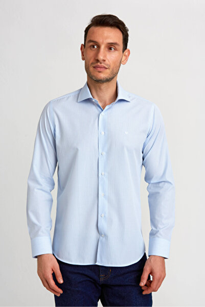 Bisse Regular Fit İtalyan Yaka Mavi Basic Klasik Erkek Gömlek