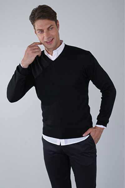 Bisse Basic V-Neck Black Men's Knitwear