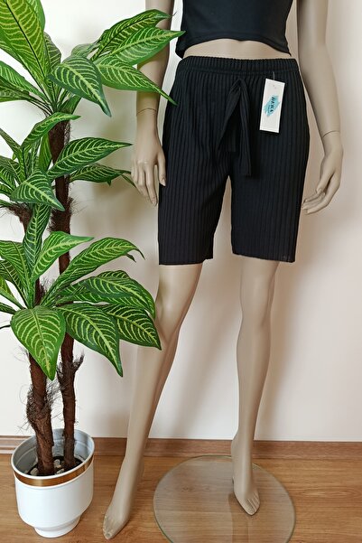 VİP BERA TEKSTİL Kadın Antrasit Kırçıllı Fitilli Kumaş Esnek Pamuklu Penye Şort