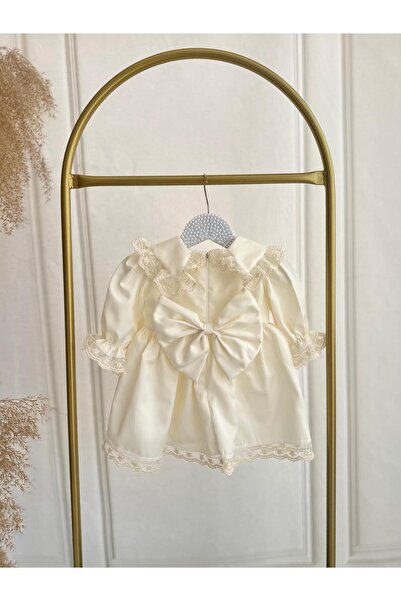 Hobidik Σετ Φόρεμα Baby Girl Cream Guipure Lace Satin