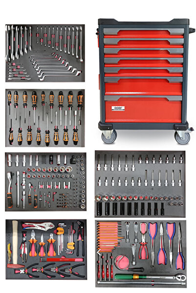 dorf 254 Parça Dolu Takım Arabası 7 Çekmeceli Profesyonel