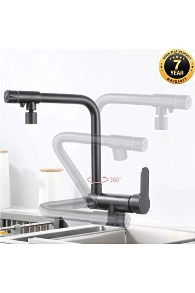 OEM Mutfak Pencere Önü Katlanır Evye Bataryası Su Arıtma Çıkışlı Yeni Mat Siyah 7 Yıl Garantili