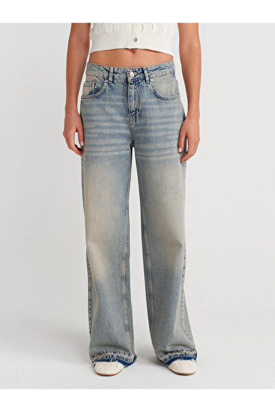 Dilvin 71972 Pantaloni din denim cu vârfuri cu bumbac 100% pini - Tint