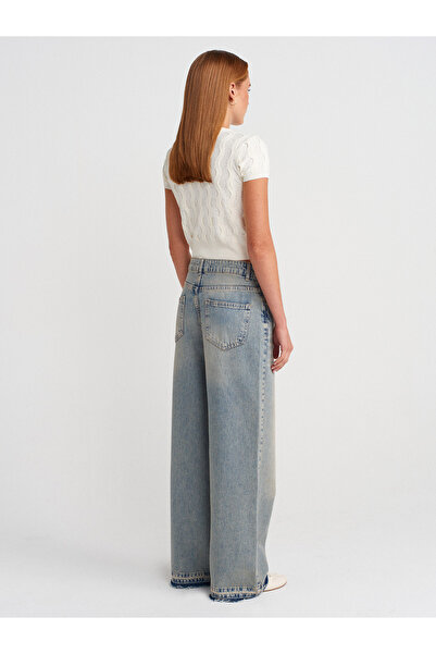 Dilvin 71972 Pantaloni din denim cu vârfuri cu bumbac 100% pini - Tint