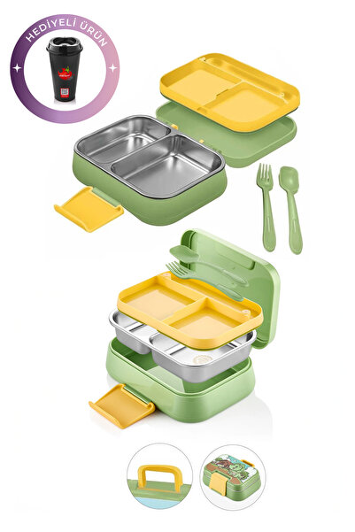 Kitchen Life Happii Vakumlu 4 Bölmeli Paslanmaz Çelik Çocuk Beslenme Kabı - D...