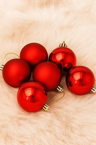 BeySüS Yılbaşı Çam Ağacı Süsü Cici Top 6 cm 6 lı Kırmızı