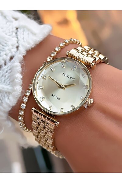 Ferrucci ساعة يد نسائية بسوار زجاجي من الفولاذ المقاوم للصدأ مقاومة للماء حتى...