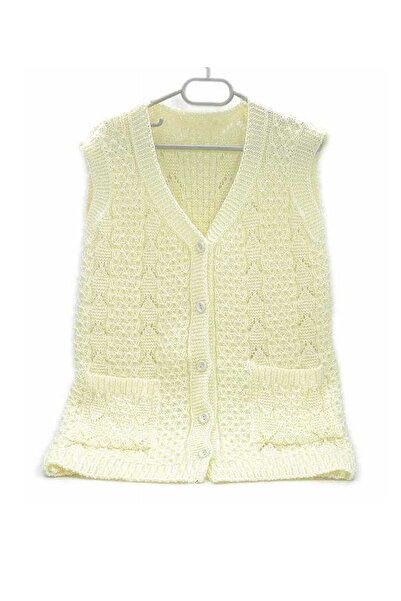 Çt Çeyizci Tekstil Dowry Vest, Buttoned Mother's Vest, Glitter Vest, Gift Vest, Bridal Glitter Vest with Pockets - Cream