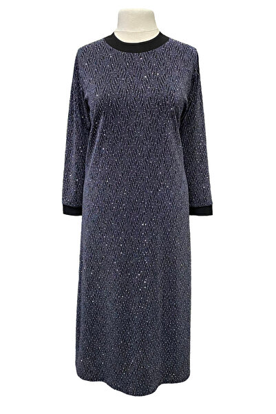 Giyinen Mağazaları Antrasit Hasret Yuvarlak Yaka Havyar Baskı Şık Taş İşlemeli Anne Abiye Elbise