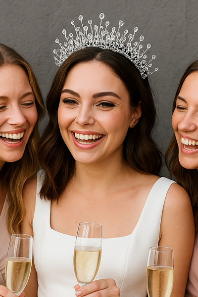 TAKIŞTIR Ασημί Χρώμα Κρυστάλλινες Χάντρες Λεπτομερής Νυφικός/Χέννα Στέμμα