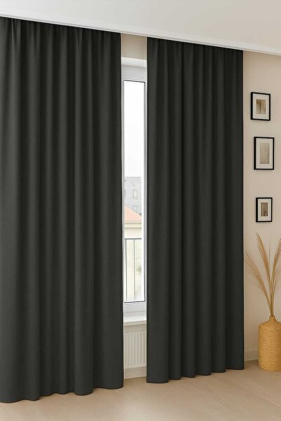 DEVRİM OLİVYA TEKSTİL Özel Dikim 1.Sınıf Antrasit Blackout Işık Geçirmez Fon Perde Ekstraforlu Karartma Blackout