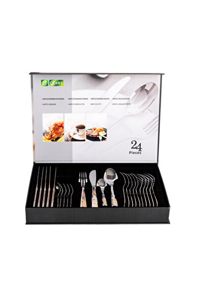 Trendy's RAWI 24-Piece Stainless Steel Cutlery Set – Elegant Model with Engraved Gold Accents