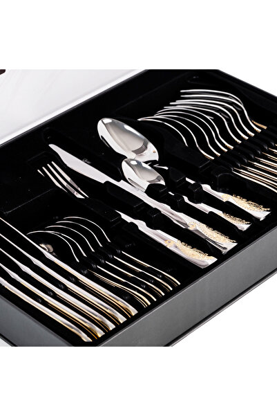 Trendy's RAWI 24-Piece Stainless Steel Cutlery Set – Elegant Model with Engraved Gold Accents