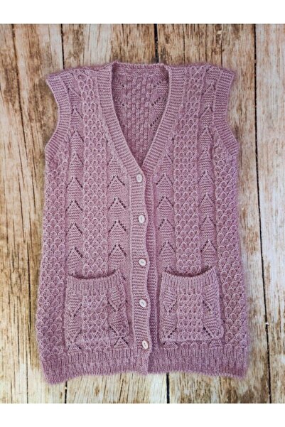 Çt Çeyizci Tekstil Dowry Vest, Buttoned Mother's Vest, Glitter Vest, Gift Vest, Bridal Glitter Vest with Pockets - Powder