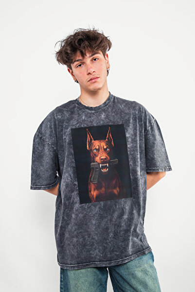 Sekizbiraltı تيشيرت دوبيرمان V2 مطبوع كبير الحجم للجنسين قابل للغسل باللون ال...