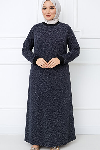 Giyinen Mağazaları Antrasit Hasret Yuvarlak Yaka Havyar Baskı Şık Taş İşlemeli Anne Abiye Elbise