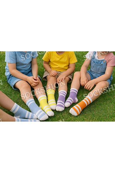 SOCKSHION Çocuk Çemberli Pamuklu Soket Çorap 5 Çift