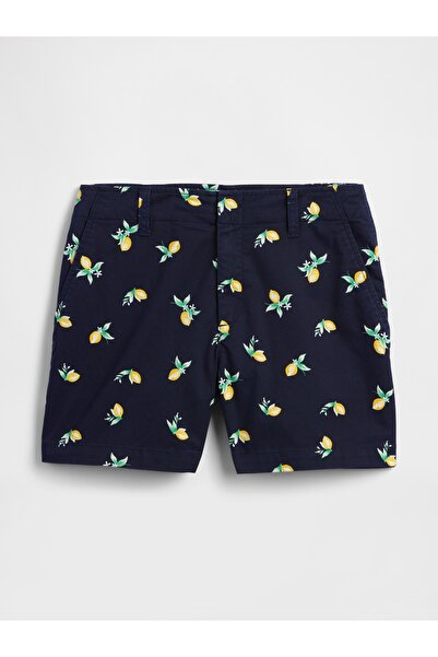 GAP Kadın Limon Desenli Mid Rise Downtown Khaki Şort