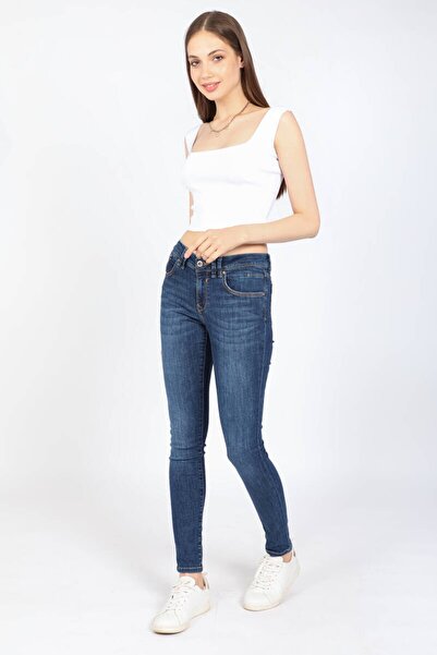 BANNY JEANS Női középső derekú sztreccs farmer nadrág sötétkék