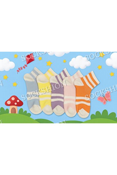 SOCKSHION Çocuk Çemberli Pamuklu Soket Çorap 5 Çift